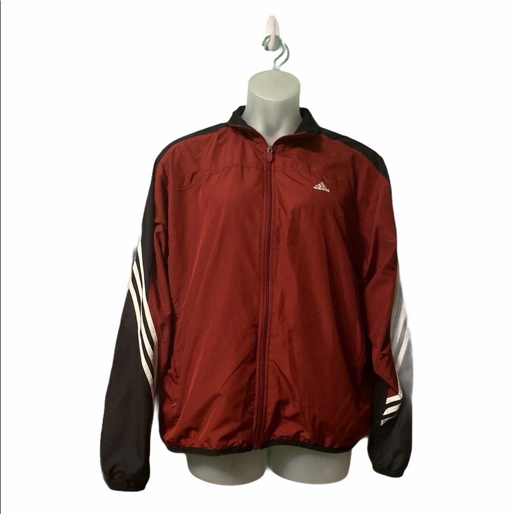 Adidas Athletic Full Zip Maroon Light Windbreaker - Picture 1 of 8